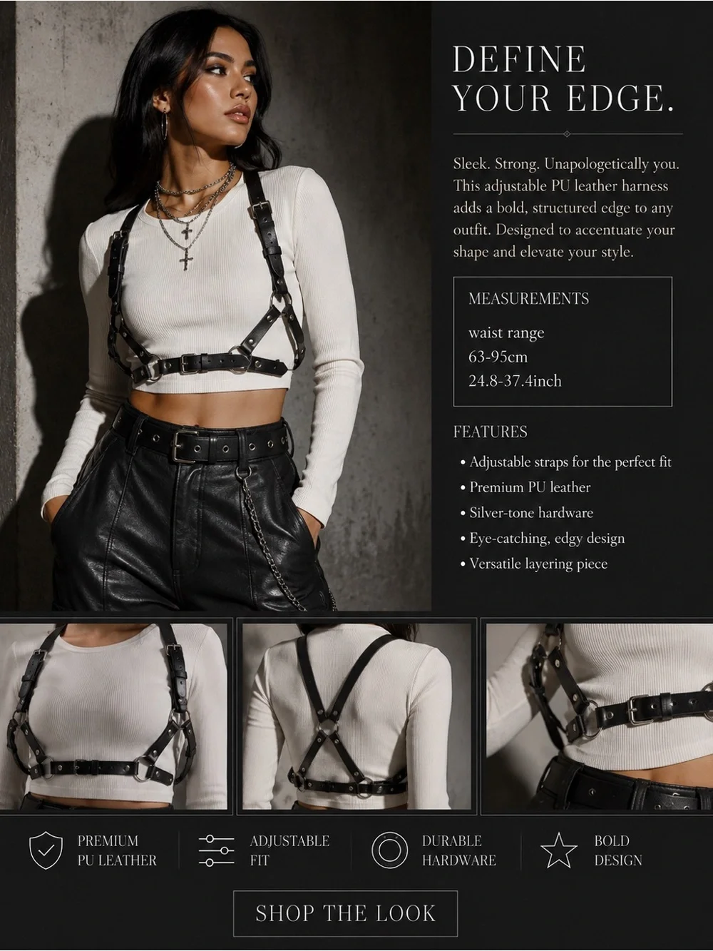 Adjustable Black PU Leather Harness